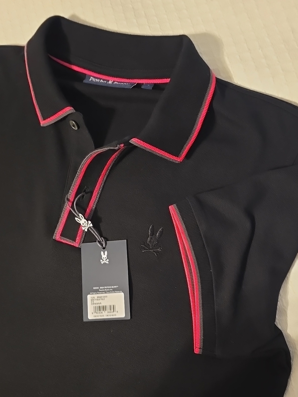 💥Psycho Bunny Kent Piqué Polo Black Pink Gray Trim NWT Men’s S $118